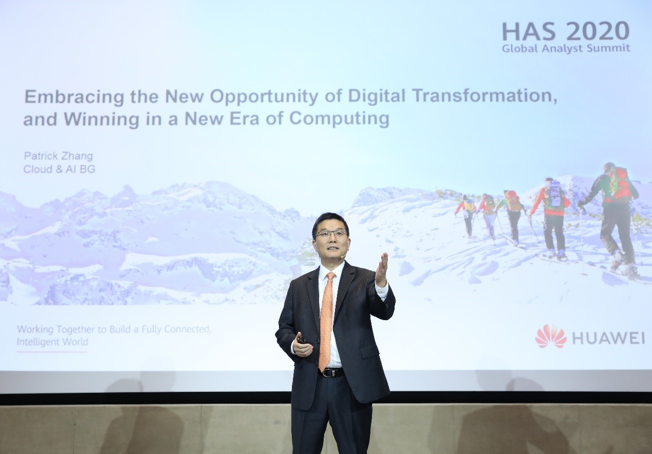 Patrick Zhang Vicepresidente Senior de Huawei y Director del Departamento de Estrategia y Desarrollo de la Industria Cloud AI en su discurso durante el HAS 2020.