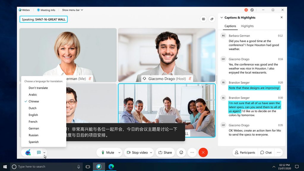 Cisco Webex Real time translations