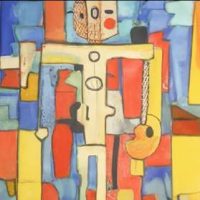 Texto en Dall-e: robot pintado al estilo de Picasso