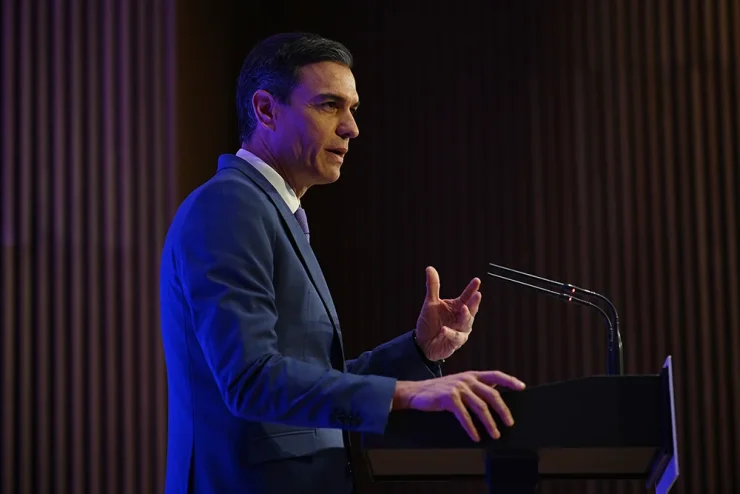 El presidente del Gobierno, Pedro Sánchez, durante su intervención en el acto 'Autonomía estratégica abierta: Hacia un nuevo pilar del bienestar europeo'.