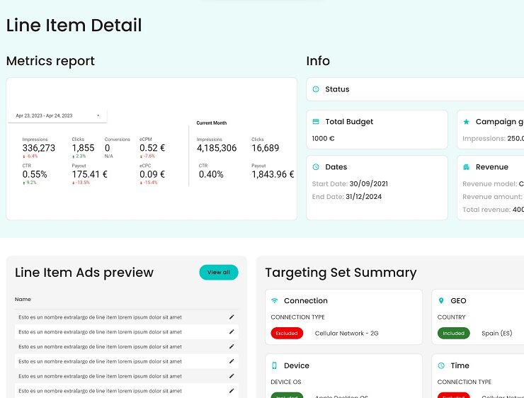 Dashboard nueva plataforma AdTech INLAB