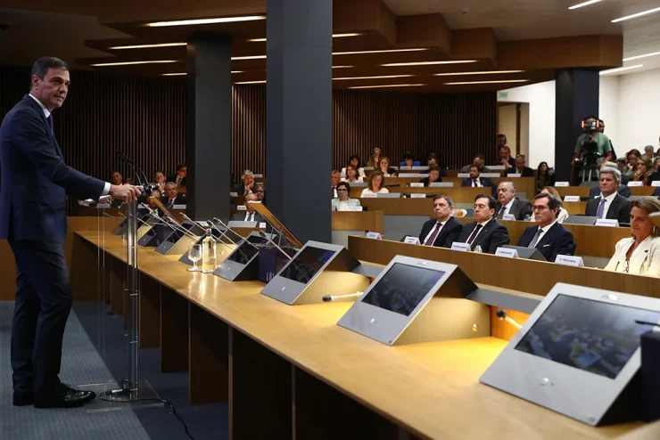 El presidente del Gobierno en funciones, Pedro Sánchez, durante la presentación de Resilient EU2030, la hoja de ruta para impulsar la competitividad y resiliencia de la Unión Europea