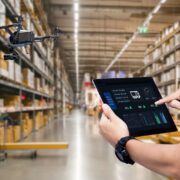 Drone monitoring boxes in warehouse web